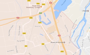 Capture d'écran Google Maps, La RN83 près du musée du Chocolat près du Geispolsheim