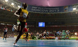 Usain Bolt, le 11 août 2013, aux Mondiaux d'athlétisme.