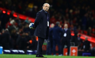 Jacques Brunel lors de pays de Galles-France à Cardiff, le 17 mars 2018.