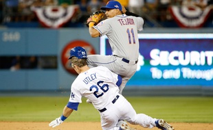 Le joueur des Dodgers Chase Utley et celui des Mets Ruben Tejada, le 10 ocotbre 2015.