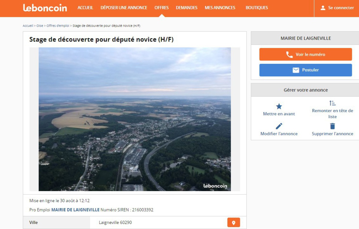 Oise Sur le Bon Coin, un maire invite les députés novices en «stage