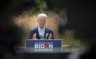 Joe Biden, le 14 septembre 2020, lors d'un discours sur l a thématique du changement climatique, au Museum d'histoire naturelle du Delaware.