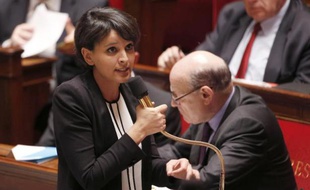 La ministre de lÉducation, Najat Vallaud-Belkacem, lors de la séance de questions au gouvernement, le 24 mars 2015 à l'Assemblée nationale