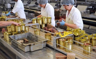 Des employées sur une chaîne dans une usine le 8 juillet 2013 à Concarneau, dans le Finistère
