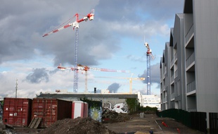 Le 18 janvier 2015, travaux de construction au quartier des Bassins à Flot