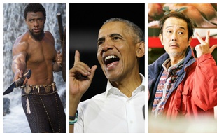 Barack Obama entouré d'images des films «Black Panther» et «Une affaire de famille».