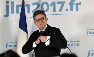 Le candidat de La France insoumise, Jean-Luc Mélenchon, lors de son discours le 23 avril 2017.