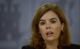 La vice-présidente du gouvernement espagnol, Soraya Saenz de Santamaria, le 10 octobre 2014 à Madrid, lors d'une conférence de presse