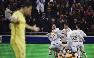 La joie des Lyonnais sur l'ouverture du score, samedi soir.