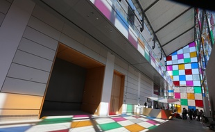 Strasbourg le 12 juin 2014. l(artiste Daniel Buren inaugure son exposition et ses travaux in situ au musee d'art moderne de Strasbourg.