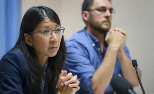 Joanne Liu, la présidente de MSF, lors d'une conférence de presse à Genève, le 7 octobre 2015