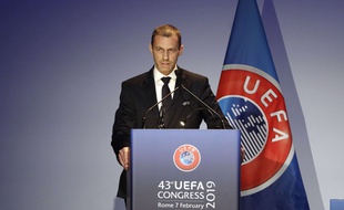 Le président de l'UEFA, le Slovène Aleksander Ceferin, lors du Congrès de l'instance à Rome, en février 2019.