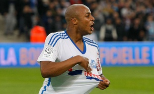 André Ayew lors du match entre l'OM et Reims le 13 février 2015.