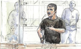 Croquis d'audience représentant Yvan Colonna, à son procès en appel à Paris, le 4 mai 2011