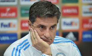 Michel, entraîneur de l'Olympique de Marseille en République Tchèque le 9 décembre 2015.
