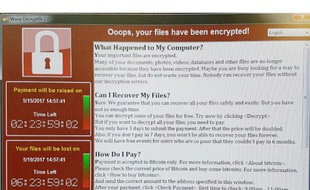 Capture d'écran d'un ordinateur du service public de santé britannique (NHS) victime d'une cyberattaque sous forme de demande de rançon le 12 mai 2017.
