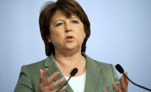 Martine Aubry au siège du Parti socialiste, à Paris, le soir du second tour des cantonales, le 27 mars 2011.