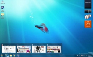 Le bureau de Windows 7, avec l'aperçu des fenêtres au-dessus de la barre des tâches