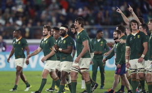 Les Springboks après leur victoire contre le pays de Galles, à Yokohama le 27 octobre 2019.
