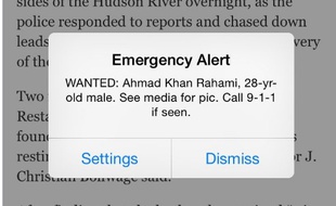 L'alerte reçue par les New Yorkais le 19 septembre 2016.