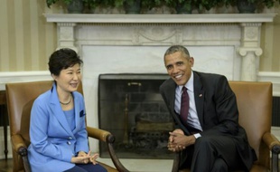 Le président américain Barack Obama et la présidente de Corée du Sud, Park Geun-hye, le 16 octobre 2015 à la Maison Blanche, à Washington