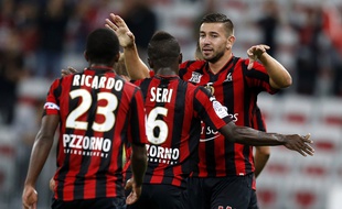 Mickaël Le Bihan célébrant son but contre Bordeaux avec ses partenaires, le 23 septembre 2015.