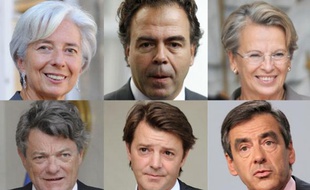 Photo-montage des premiers ministrables: Christine Lagarde, Luc Chatel, Michèle Alliot-Marie, Jean-Louis Borloo, François Baroin, François Fillon (de g. à dr.).