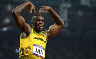 Usain Bolt à l'arrivée du 4x100m, le 11 août 2012, à Londres.