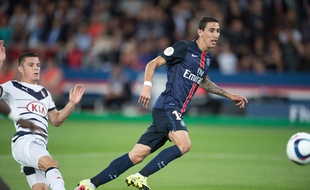 Frédéric Guilbert et Angel Di Maria lors du match disputé entre les Girondins et le PSG, le 15 septembre 2015 à Paris.