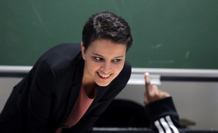Najat Vallaud-Belkacem, le 22 février 2016 dans une école au Havre