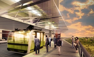 Vue d'artiste de la station CHU du futur téléphérique toulousain.