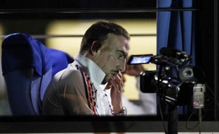 L'attaquant de l'équipe de France, Franck Ribéry, lors de son arrivée à l'aéroport de Bloemfontein (Afrique du sud), le 21 juin 2010.
