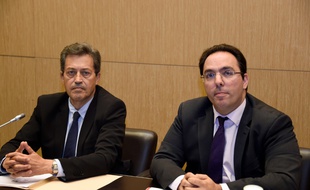 Le président, Georges Fenech, et le rapporteur, Sebastien Pietrasanta, de la commission d'enquête parlementaire lors d'une conférence de presse le 5 juillet 2016 à Paris
