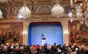 François Hollande lors de ses voeux aux corps constitués le 20 janvier 2015 à l'Elysée.