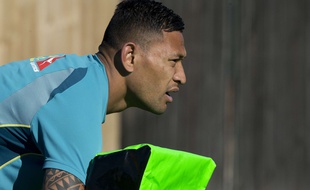 La star du rugby australien Israel Folau, le 24 août 2017 à l'entraînement.