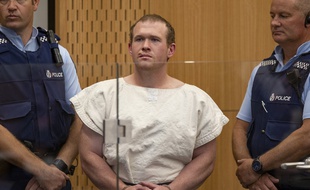 Brenton Tarrant, l'auteur des attentats de Christchurch, en Nouvelle-Zélande, où 51 personnes ont été tué, lors de son audience, le 16 mars 2019.