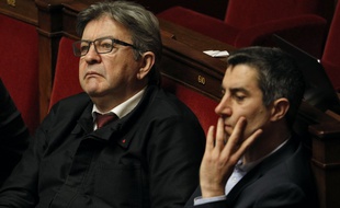 Jean-Luc Mélenchon et François Ruffin (LFI) à l'Assemblée nationale, le 28 janvier 2020.