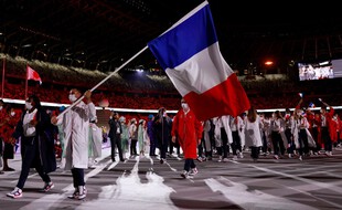La délégation française à son entrée dans le stade olympique de Tokyo, le 23 juillet 2021.