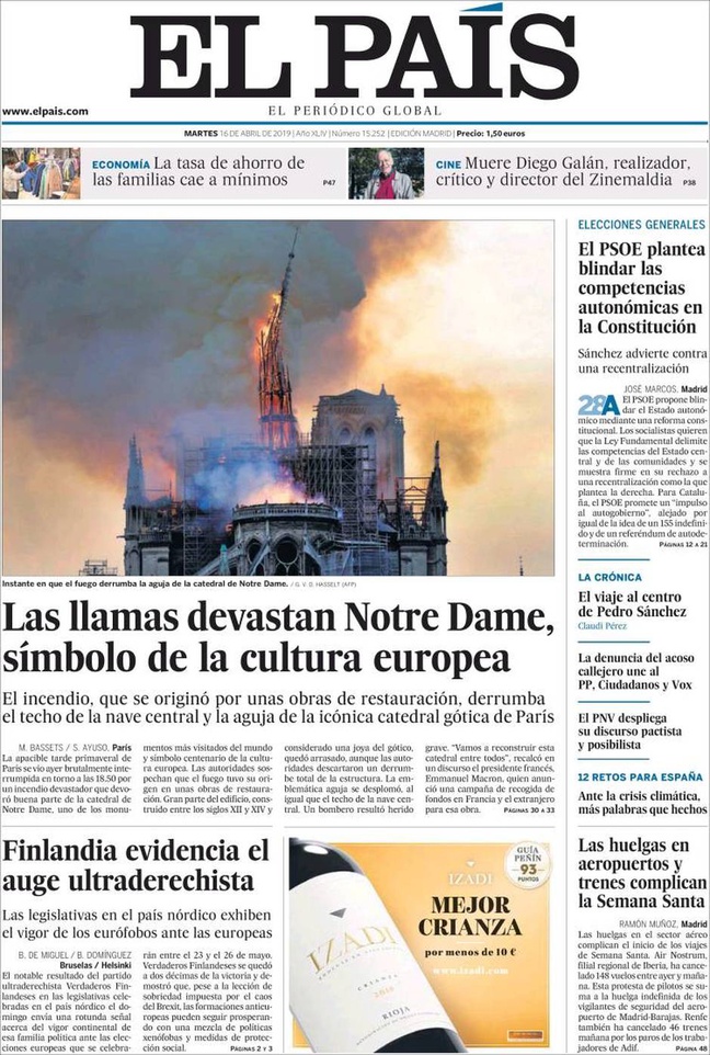 Incendie à Notre-Dame de Paris: Les journaux du monde entier pleurent