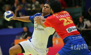 Daniel Narcisse face à l'Espagne, lors de l'Euro 2008 de handball, en Norvège.