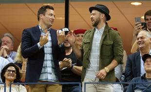 Jimmy Fallon et Justin Timberlake font les pitres lors du match de l'US Open entre Richard Gasquet et Roger Federer, le