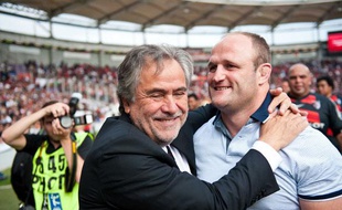 Jean-René Bouscatel, le président du Stade Toulousain, et William Servat, le 12 mai 2012 au Stadium de Toulouse.
