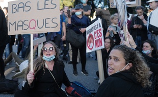 Illustration de manifestants anti-masques le 14 novembre 2020 à Nice.