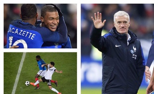 L'attaque avec Mbappé et Lacazette, la défense avec Umtiti, Didier Deschamps a de quoi être content après le match nul de la France en Allemagne, le 14 novembre 2017 à Cologne.