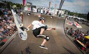 Strasbourg le 25 mai 2014. Epreuves de skate, de roller, de BMX pendant le Nl contest de Strasbourg a la Rotonde. Glisse urbaine
