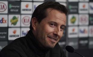 Julien Stéphan, le coach du Stade Rennais, en conférence de presse avant le 8e de finale de Ligue Europa face à Arsenal, le 6 mars 2019.