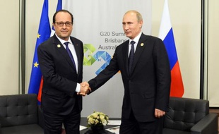 Francois Hollande et Vladimir Poutine le 15 novembre 2014 au sommet du G20 à Brisbane, en Australie