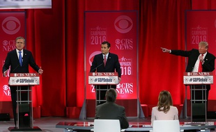 Jeb Bush, Ted Cruz et Donald Trump lors du débat républicain en Caroline du Sud, le 13 février 2016.