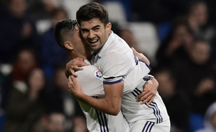 Enzo Zidane fête un but avec le Real Madrid le 30 novembre 2016.