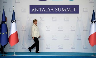 La chancelière allemande Angela Merkel, le 16 novembre 2015 au sommet du G20 d'Antalya en Turquie